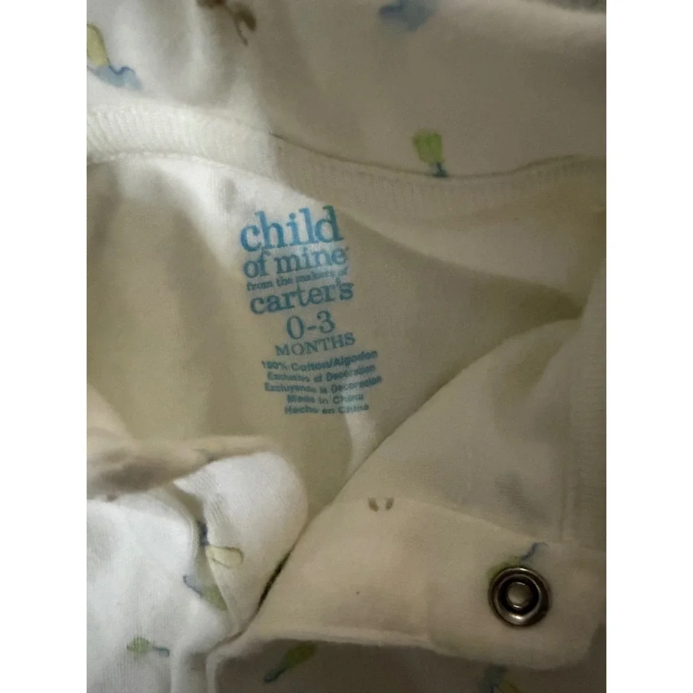 Child of Mine Carters Baby Vintage Preppy Dino Crew Tool Print Polo Bodysuit 0-3